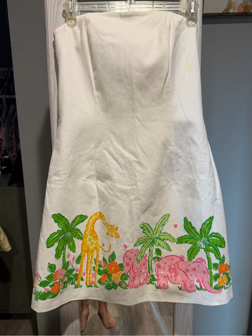 NWT Lilly Pulitzer Jungle on Parade White Strapless Adina Dress Sz 8 💚 🦒 🐘 - Picture 1 of 11